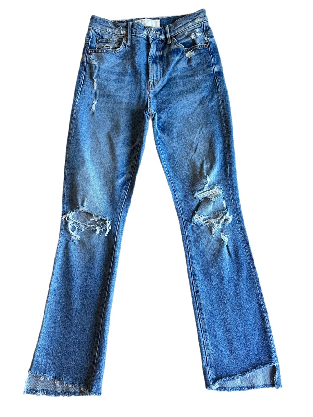 MOTHER The Insider Crop Step Fray Jeans Holy Melancholy Distressed Bootcut Sz25